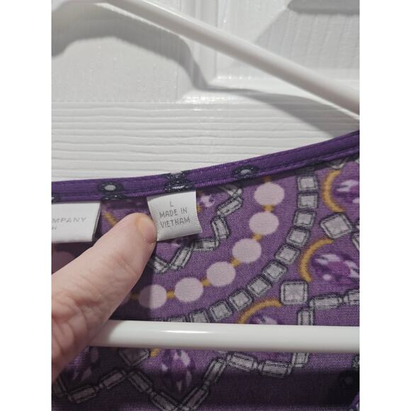 New York & Co Purple Ruched Cowl Neck Top L Y2K Paisley Stretch Blouse - Picture 3 of 7